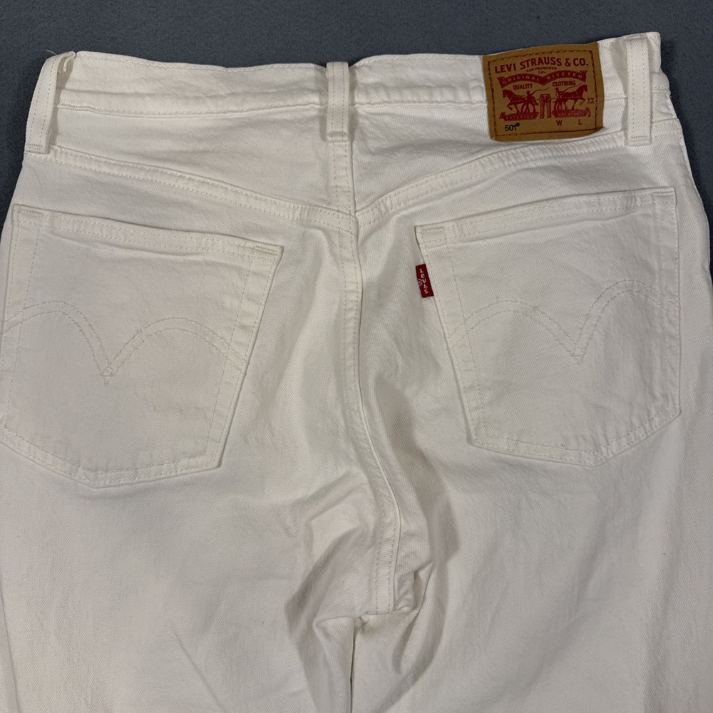 Levis Jeans Adult 27/26  White Denim 501 Skinny Button Fly Big E Premium - Picture 7 of 8